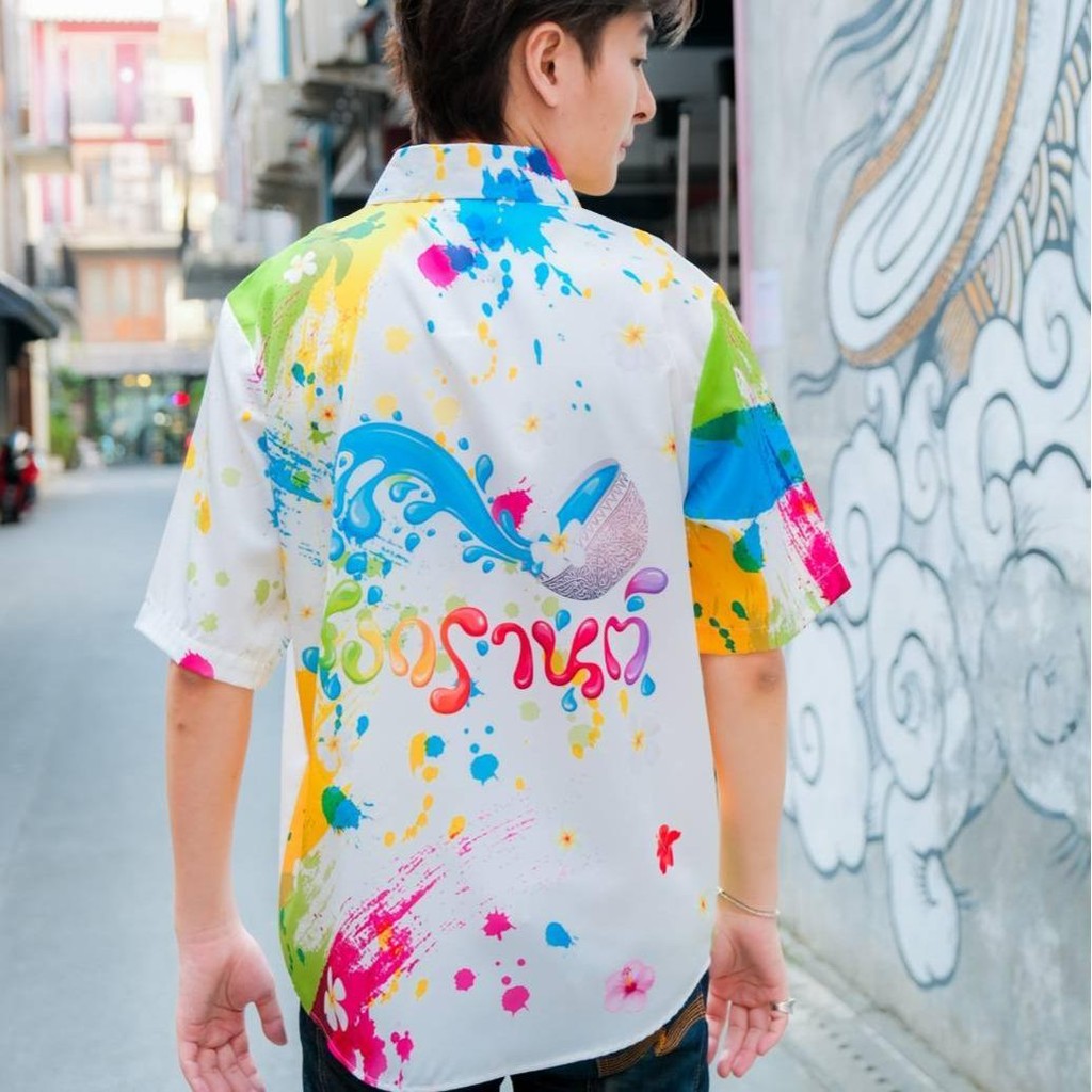3125เสื้อทีมฮาวายลายใหม่2025 สาดสีสงกรานต์ ทรงวัยรุ่น หญิงชายใส่ได้ ผ้าโพลีพรีเมี่ยมไซส์เด็กผู้ใหญ่งานปัายลายคมชัด *1ตัว