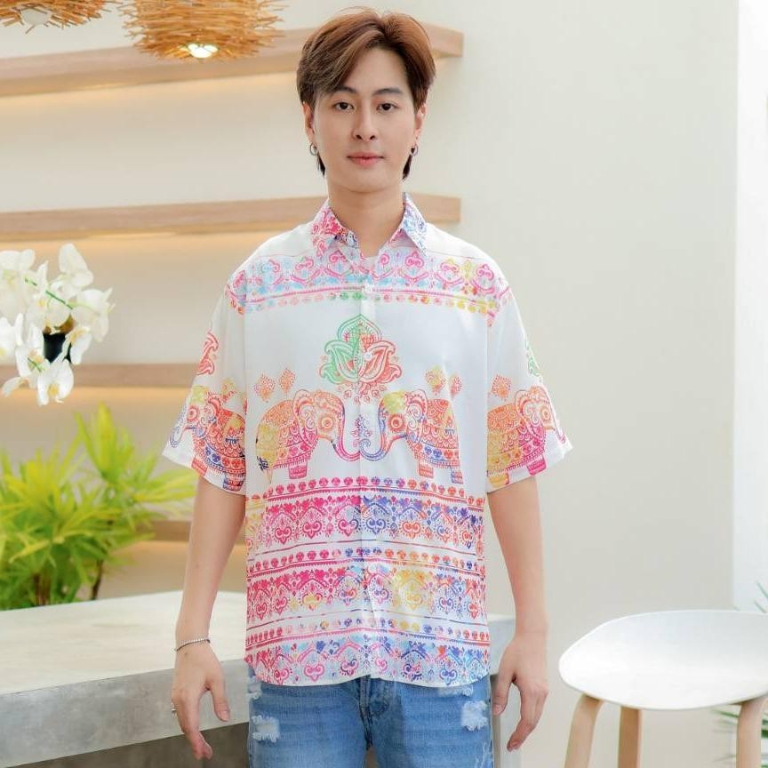 HD025เสื้อฮาวายลายใหม่2025 คลาสสิคThailandทรงวัยรุ่น หญิงชายใส่ได้ ผ้าโพลีพรีเมี่ยมไซส์38-56นิ้ว งานปัาย ลายคมชัด *1ตัว