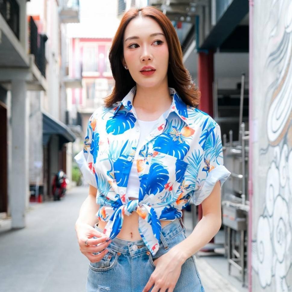 PINK01 เสื้อทีมฮาวายลายใหม่2025 ทรงวัยรุ่น หญิงชายใส่ได้ ผ้าโพลีพรีเมี่ยม ไซส์เด็ก-ผู้ใหญ่ งานปัาย ลายคมชัด **1ตัว**