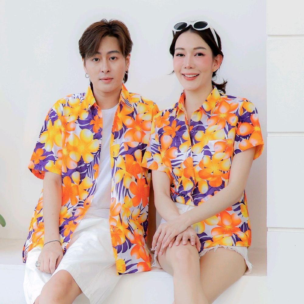P07เสื้อเชิ้ตลายดอก ผ้าคอตตอน100% สีไม่ตก ผ้าไม่หด มีไซส์หญิงชาย งานป้ายKTIERออกแบบเอง*1ตัว*