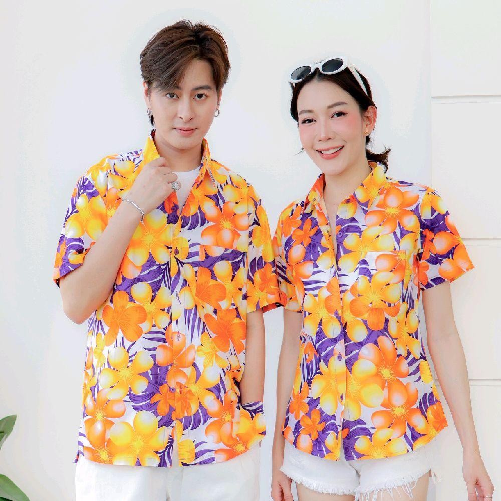 P07เสื้อเชิ้ตลายดอก ผ้าคอตตอน100% สีไม่ตก ผ้าไม่หด มีไซส์หญิงชาย งานป้ายKTIERออกแบบเอง*1ตัว*