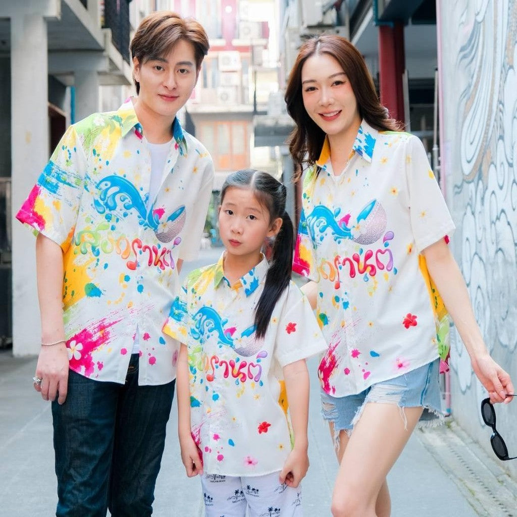 3125เสื้อทีมฮาวายลายใหม่2025 สาดสีสงกรานต์ ทรงวัยรุ่น หญิงชายใส่ได้ ผ้าโพลีพรีเมี่ยมไซส์เด็กผู้ใหญ่งานปัายลายคมชัด *1ตัว