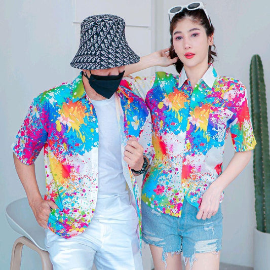 เสื้อฮาวายลายใหม่3127 สาดสีลายดอก ทรงวัยรุ่น หญิงชายใส่ได้ ผ้าโพลีพรีเมี่ยม ไซส์38-56นิ้ว งานปัายKTIERออกแบบเอง **1ตัว**