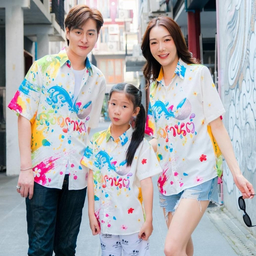 3125เสื้อทีมฮาวายลายใหม่2025 สาดสีสงกรานต์ ทรงวัยรุ่น หญิงชายใส่ได้ ผ้าโพลีพรีเมี่ยมไซส์เด็กผู้ใหญ่งานปัายลายคมชัด *1ตัว