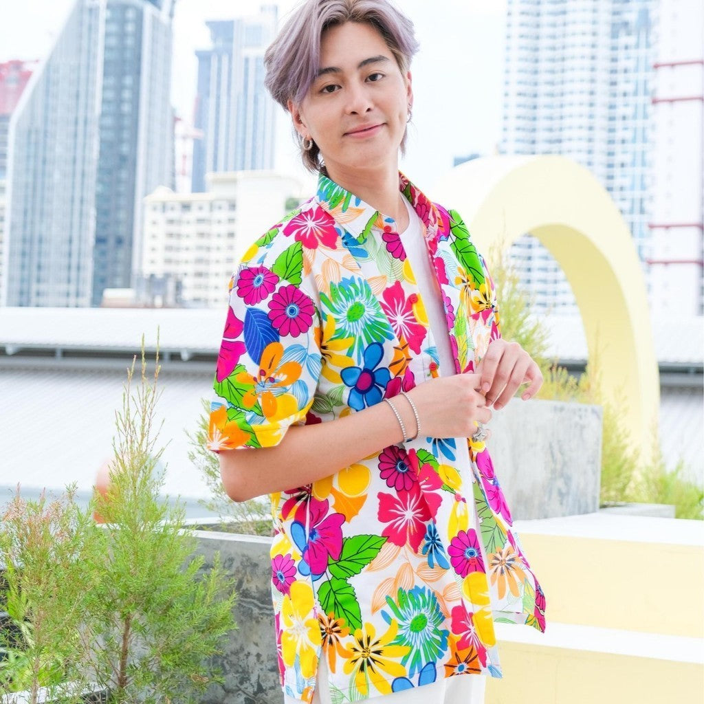 06(ครบทีม)เสื้อสงกรานต์ลายดอก ผ้าคอตตอน100 ครบไซส์ครอบครัว