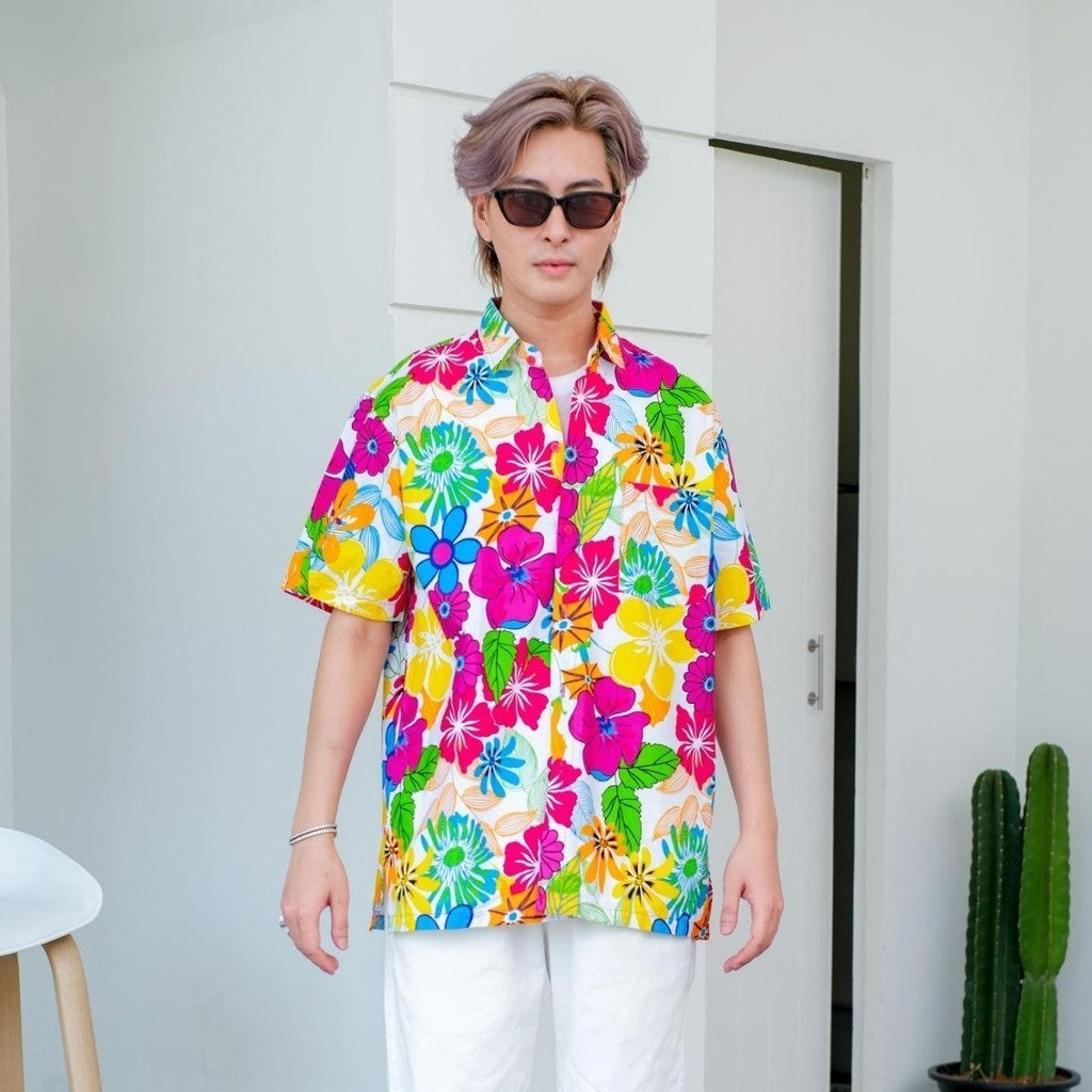 06(ครบทีม)เสื้อสงกรานต์ลายดอก ผ้าคอตตอน100 ครบไซส์ครอบครัว