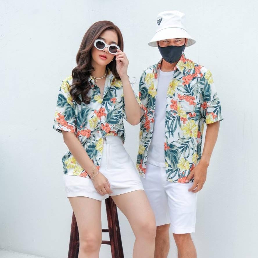 Pink3330เสื้อฮาวาย ไซส์เด็ก-ผู้ใหญ่8XL ครบทีม ผ้าโพลีพลีเมี่ยม ทรงวัยรุ่น หญิงชายใส่ได้ ลายดอก คมชัด **1ตัว**