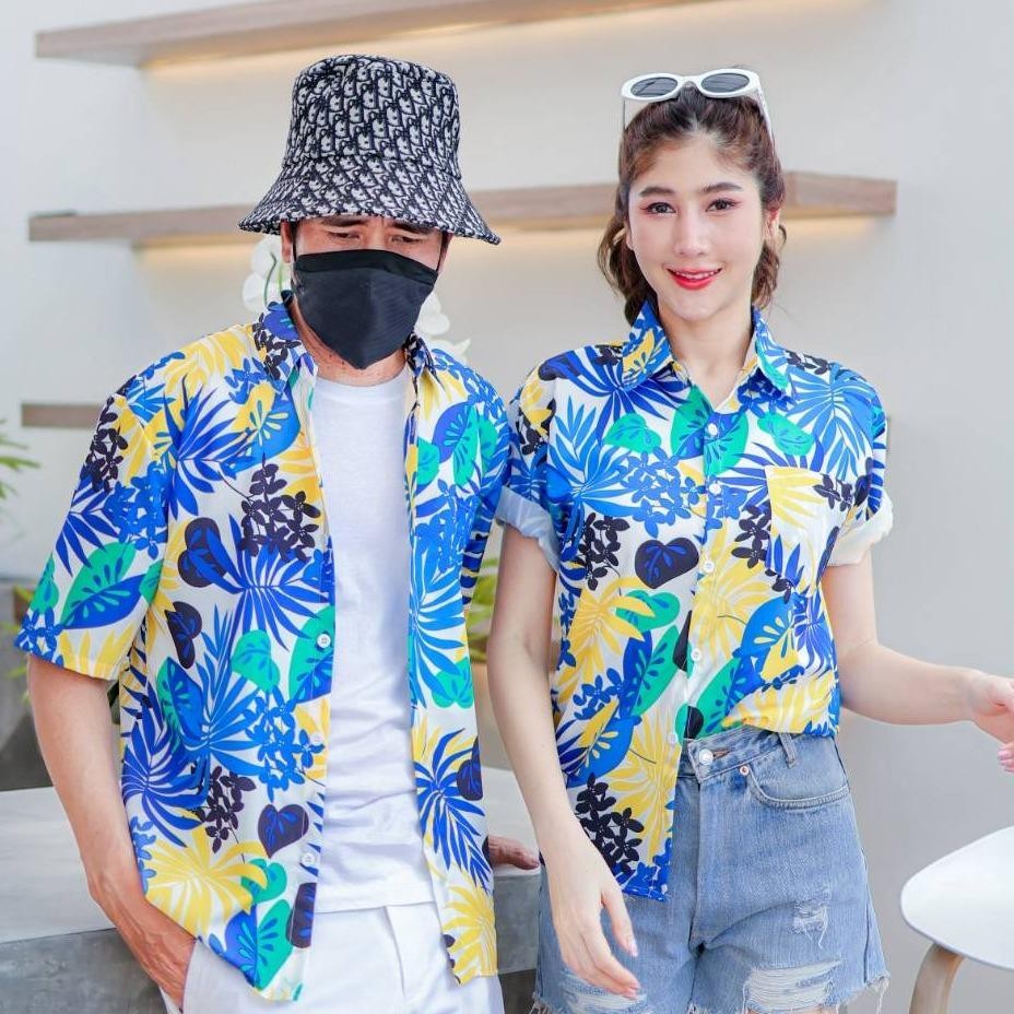 PINK3901# เสื้อฮาวาย ทรงวัยรุ่น หญิงชายใส่ได้ ผ้าโพลีพรีเมี่ยม ไซส์เด็ก-ผู้ใหญ่ งานป้าย ลายคมชัด **1ตัว**