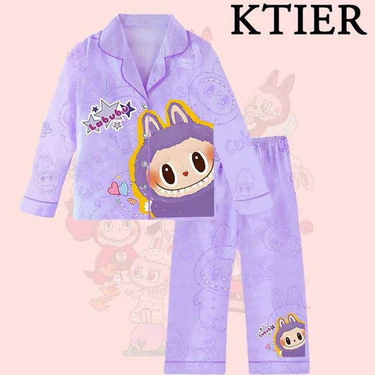 PINKชุดนอนเด็กแขนยาวขายาว คอปก กระดุม ลายน่ารัก ผ้าคอตตอนผสมฝ้าย