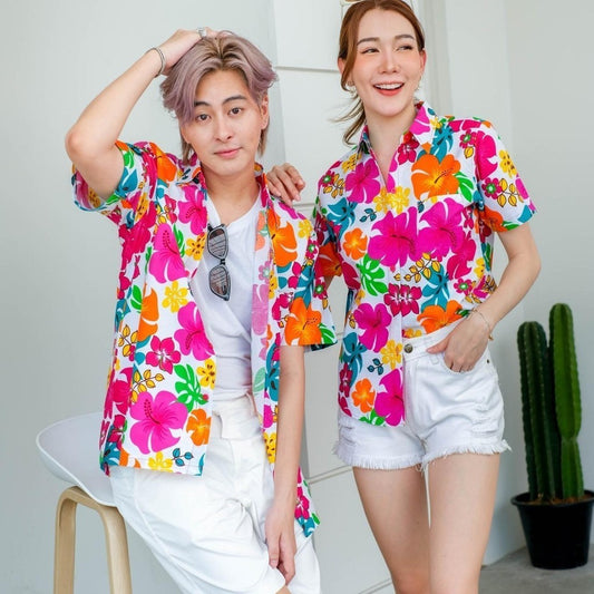 เสื้อสงกรานต์ลายดอก ผ้าคอตตอน100%