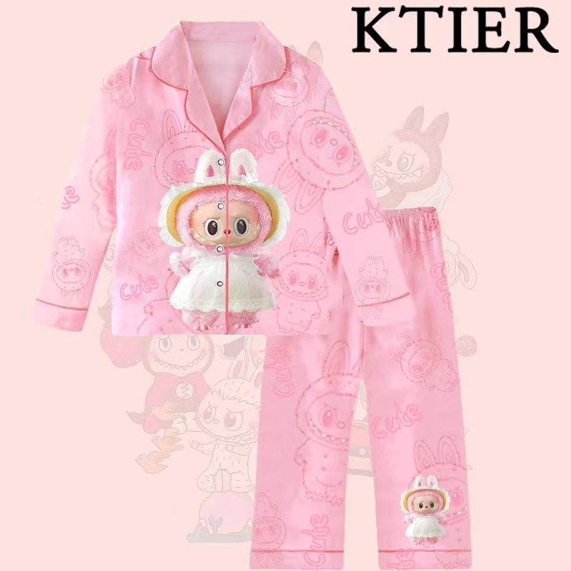 PINKชุดนอนเด็กแขนยาวขายาว คอปก กระดุม ลายน่ารัก ผ้าคอตตอนผสมฝ้าย