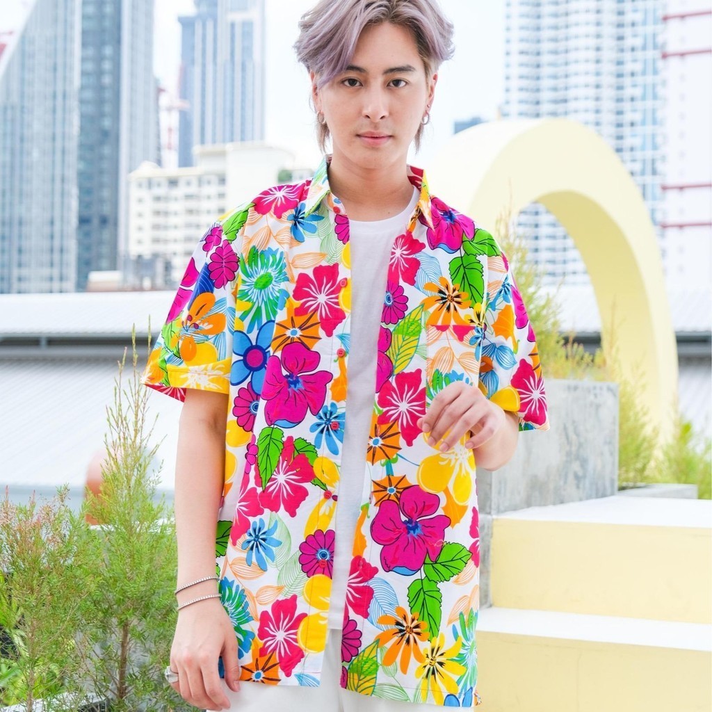 06(ครบทีม)เสื้อสงกรานต์ลายดอก ผ้าคอตตอน100 ครบไซส์ครอบครัว