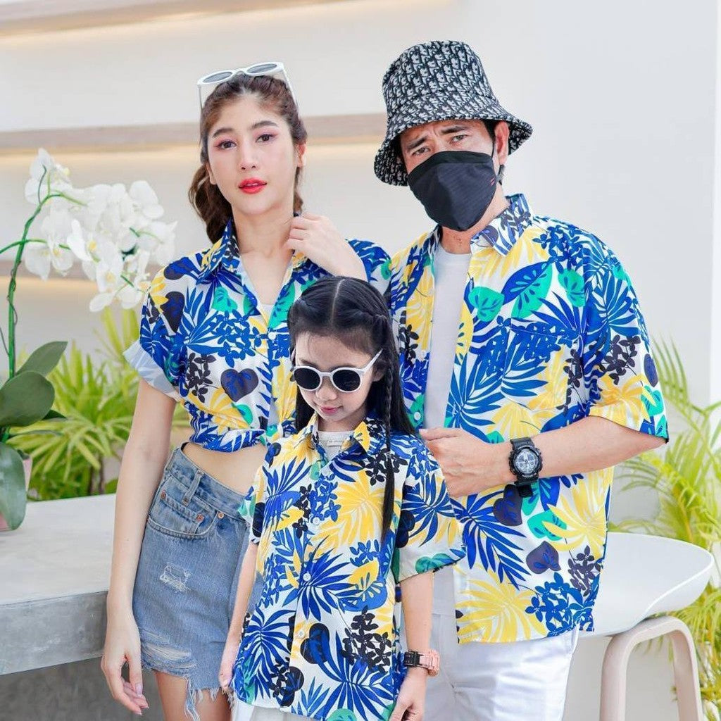 PINK3901# เสื้อฮาวาย ทรงวัยรุ่น หญิงชายใส่ได้ ผ้าโพลีพรีเมี่ยม ไซส์เด็ก-ผู้ใหญ่ งานป้าย ลายคมชัด **1ตัว**