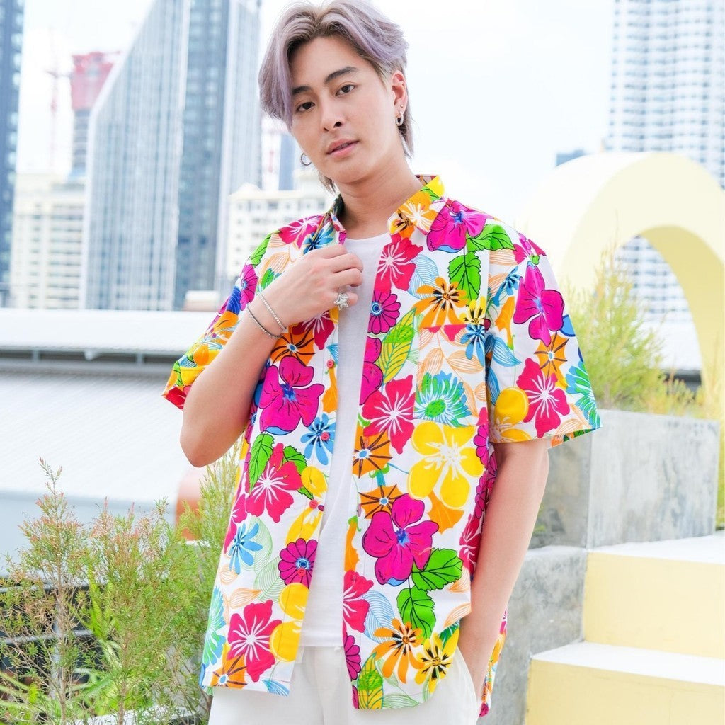 06(ครบทีม)เสื้อสงกรานต์ลายดอก ผ้าคอตตอน100 ครบไซส์ครอบครัว