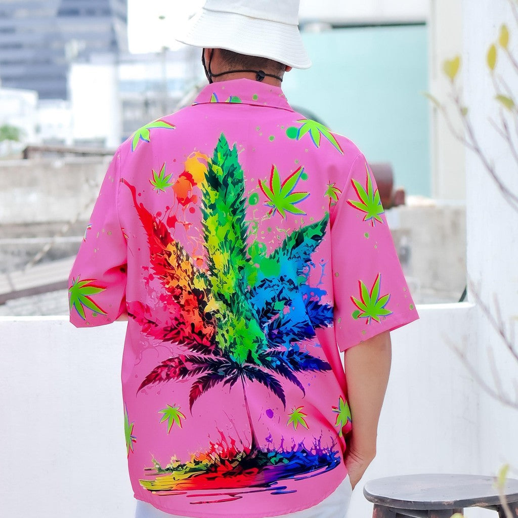 P3134เสื้อฮาวายลายใหม่2025 ทรงวัยรุ่น หญิงชายใส่ได้ ผ้าโพลีพรีเมี่ยม ไซส์38-56นิ้ว งานปัาย ลายคมชัด **1ตัว**