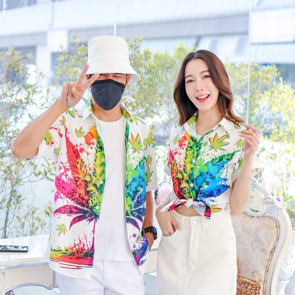 PINKเสื้อฮาวาย3134 สีสันสดใส S-8XL ลายคมชัด ทรงวัยรุ่น หญิงชายใส่ได้