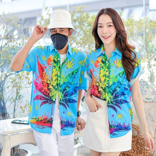 PINKเสื้อฮาวาย3134 สีสันสดใส S-8XL ลายคมชัด ทรงวัยรุ่น หญิงชายใส่ได้