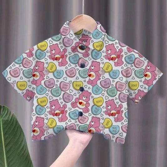 เสื้อเชิ้ตเด็กลายการ์ตูนสุดฮิต ชายหญิงใส่ได้ สีสันสดใส ลายคมชัด ผ้าโพลีเอสเตอร์ใส่สบาย