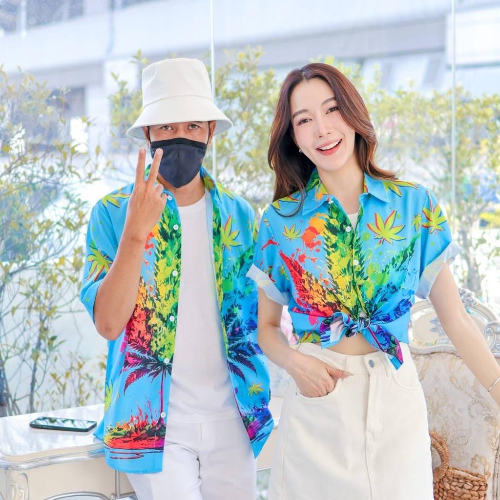 PINKเสื้อฮาวาย3134 สีสันสดใส S-8XL ลายคมชัด ทรงวัยรุ่น หญิงชายใส่ได้