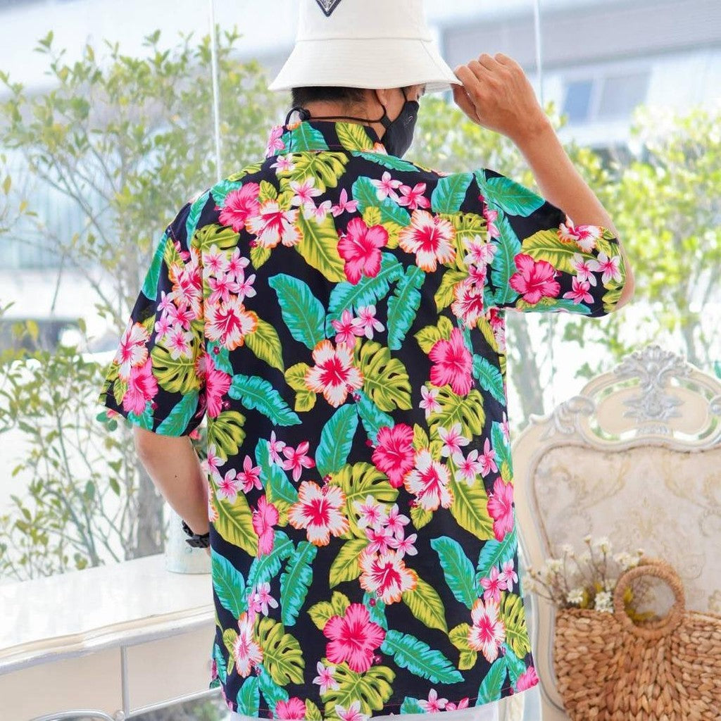 KING09 เสื้อเชิ้อสงกรานต์ลายดอก ผ้าคอตตอน100% สีไม่ตก ผ้าไม่หด ลายคมชัด มีไซส์หญิงชาย 34-56นิ้ว งานป้าย ออกแบบเอง*1ตัว*