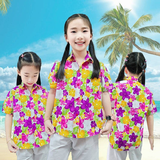 เสื้อเชิ้ตเด็ก ลายดอก ผ้าคอตตอน100% ลายคมชัด ผ้าไม่หด สีไม่ตก