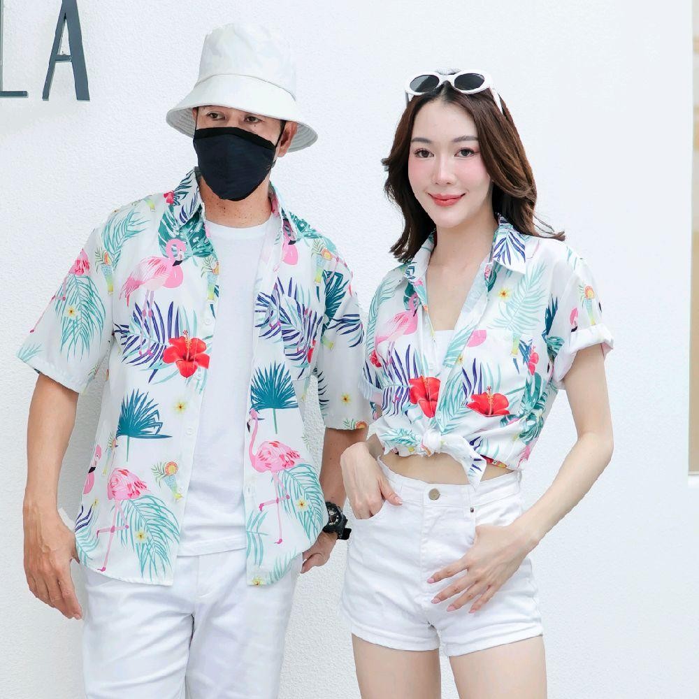 KING3132 เสื้อฮาวายลายใหม่2025 ทรงวัยรุ่น หญิงชายใส่ได้ ผ้าโพลีพรีเมี่ยม ไซส์38-56นิ้ว งานปัายKTIERออกแบบเอง**1ตัว*