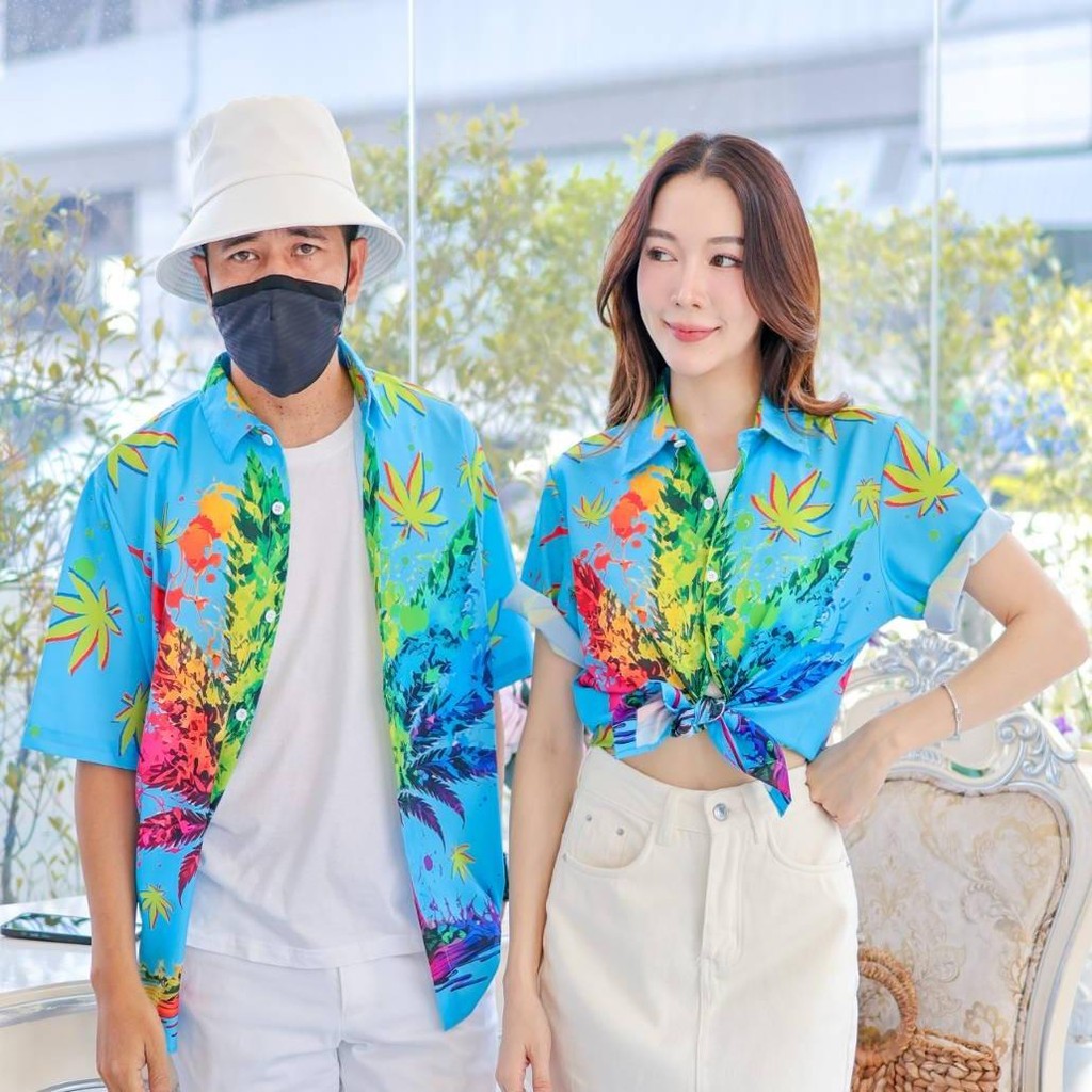 PINKเสื้อฮาวาย3134 สีสันสดใส S-8XL ลายคมชัด ทรงวัยรุ่น หญิงชายใส่ได้