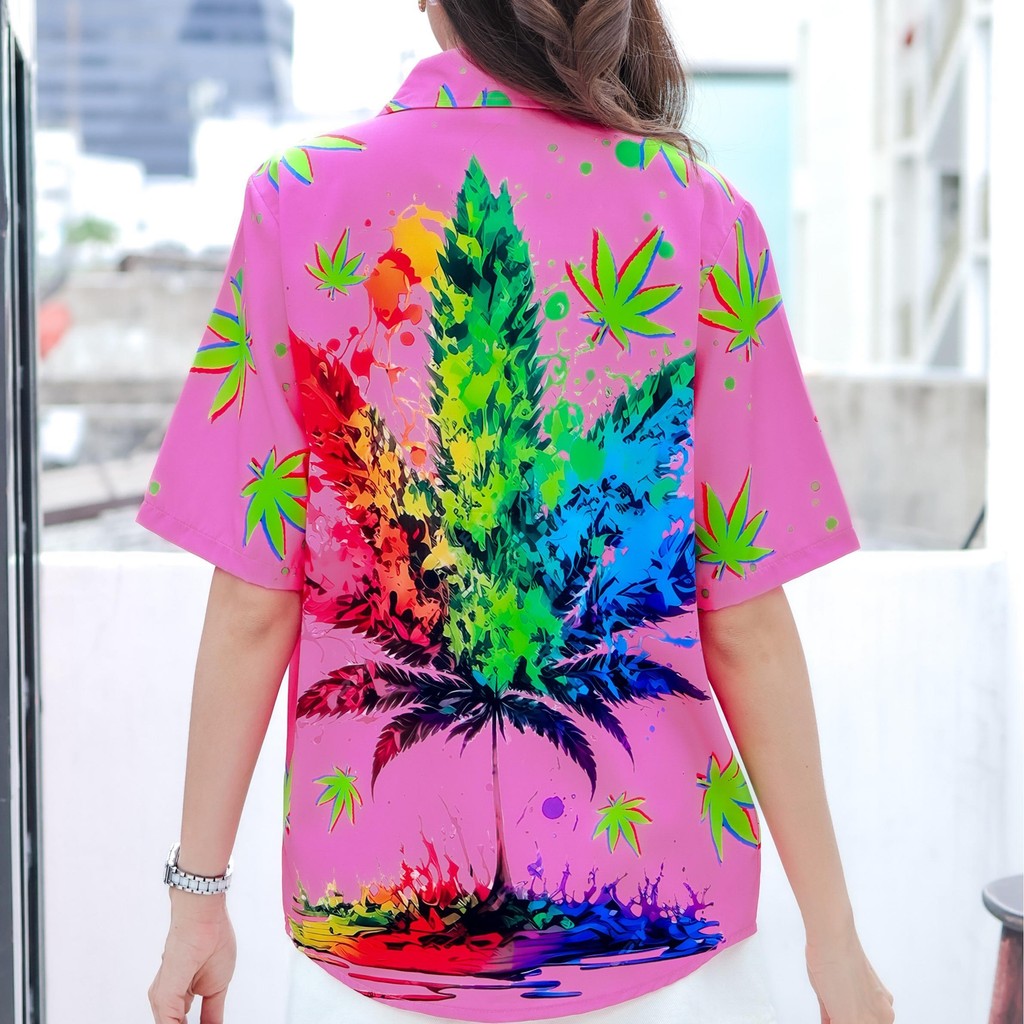 P3134เสื้อฮาวายลายใหม่2025 ทรงวัยรุ่น หญิงชายใส่ได้ ผ้าโพลีพรีเมี่ยม ไซส์38-56นิ้ว งานปัาย ลายคมชัด **1ตัว**