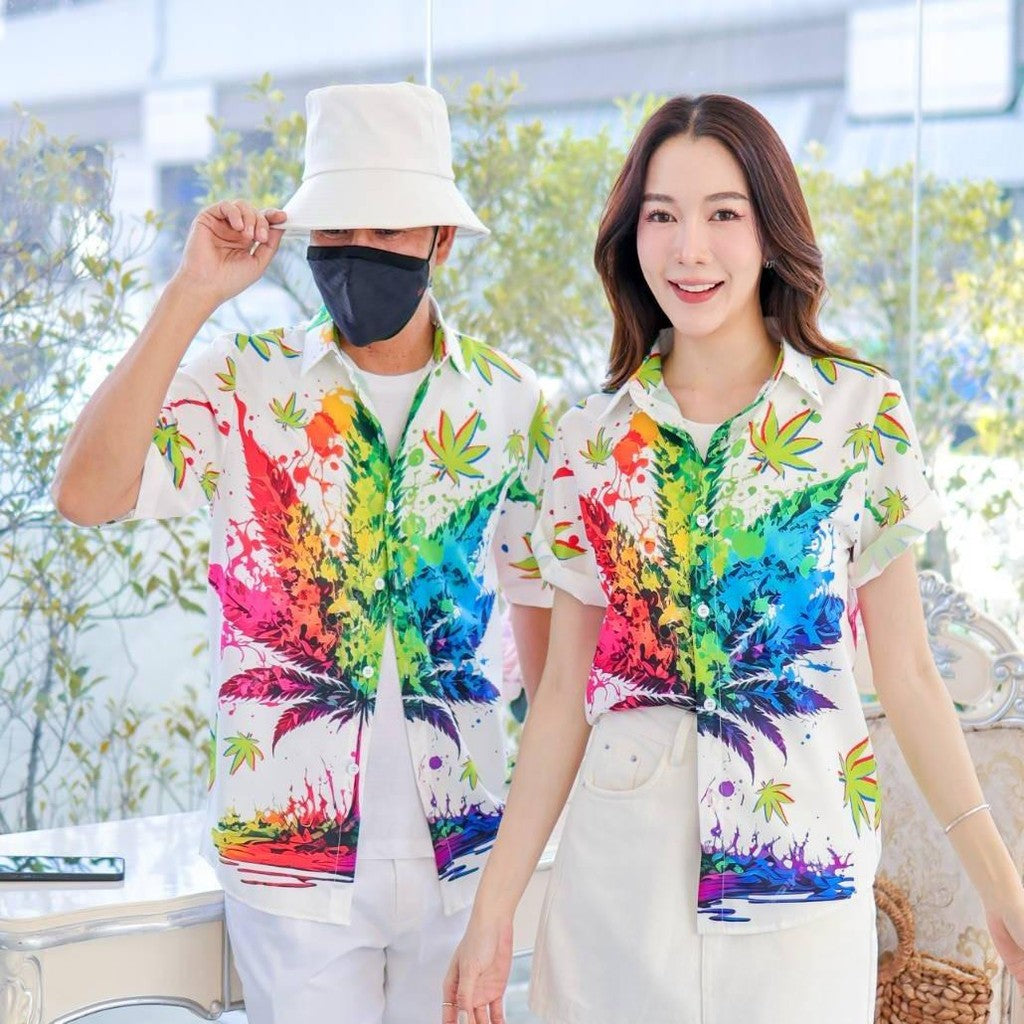 PINKเสื้อฮาวาย3134 สีสันสดใส S-8XL ลายคมชัด ทรงวัยรุ่น หญิงชายใส่ได้