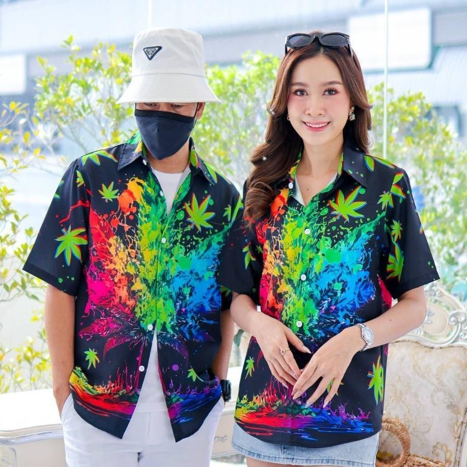 PINKเสื้อฮาวาย3134 สีสันสดใส S-8XL ลายคมชัด ทรงวัยรุ่น หญิงชายใส่ได้