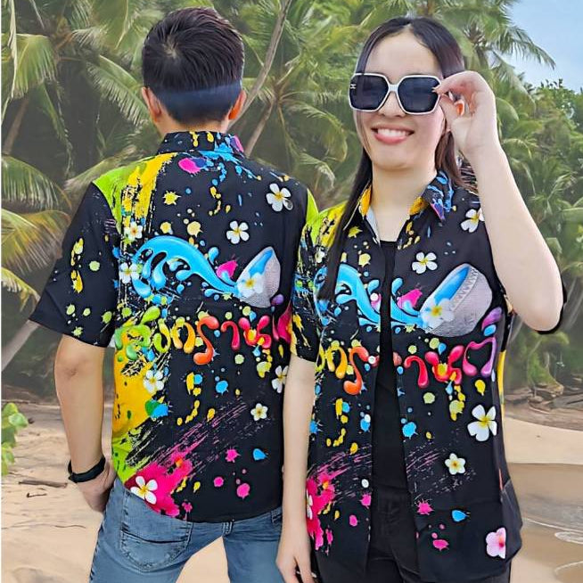 3125เสื้อทีมฮาวายลายใหม่2025 สาดสีสงกรานต์ ทรงวัยรุ่น หญิงชายใส่ได้ ผ้าโพลีพรีเมี่ยมไซส์เด็กผู้ใหญ่งานปัายลายคมชัด *1ตัว
