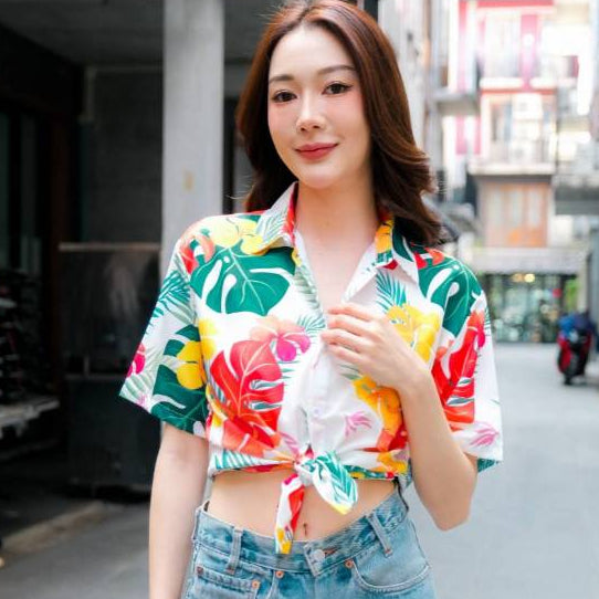 PINKเสื้อฮาวายลายดอก ทรงวัยรุ่น หญิงชายใส่ได้ ผ้าโพลีพรีเมี่ยม ไซส์38-56นิ้ว งานปัาย ลายคมชัด รุ่น3126 **1ตัว**