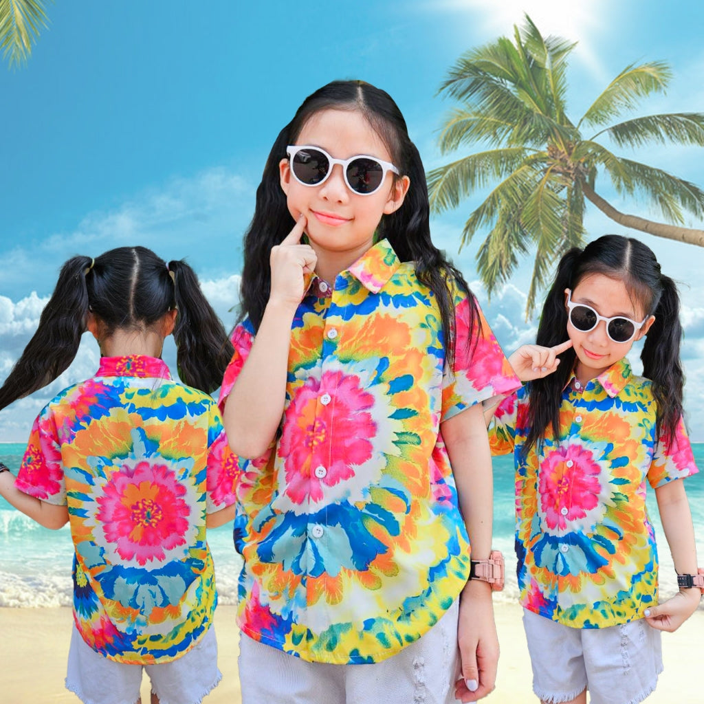 Newเสื้อฮาวายเด็ก2025 Songkran เด็กหญิงเด็กชายใส่ได้ผ้าโพลีพรีเมี่ยม ลายคมชัด งานป้ายKTIER