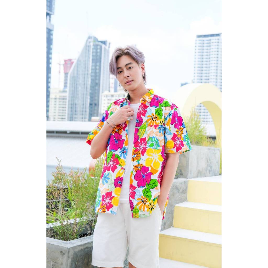 06(ครบทีม)เสื้อสงกรานต์ลายดอก ผ้าคอตตอน100 ครบไซส์ครอบครัว
