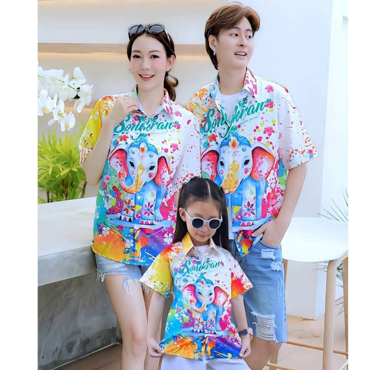 3123 เสื้อฮาวายลายใหม่2025 สาดสีSongkran ทรงวัยรุ่น หญิงชายใส่ได้ ผ้าโพลีพรีเมี่ยมไซส์38-56นิ้ว งานปัาย ลายคมชัด *1ตัว*