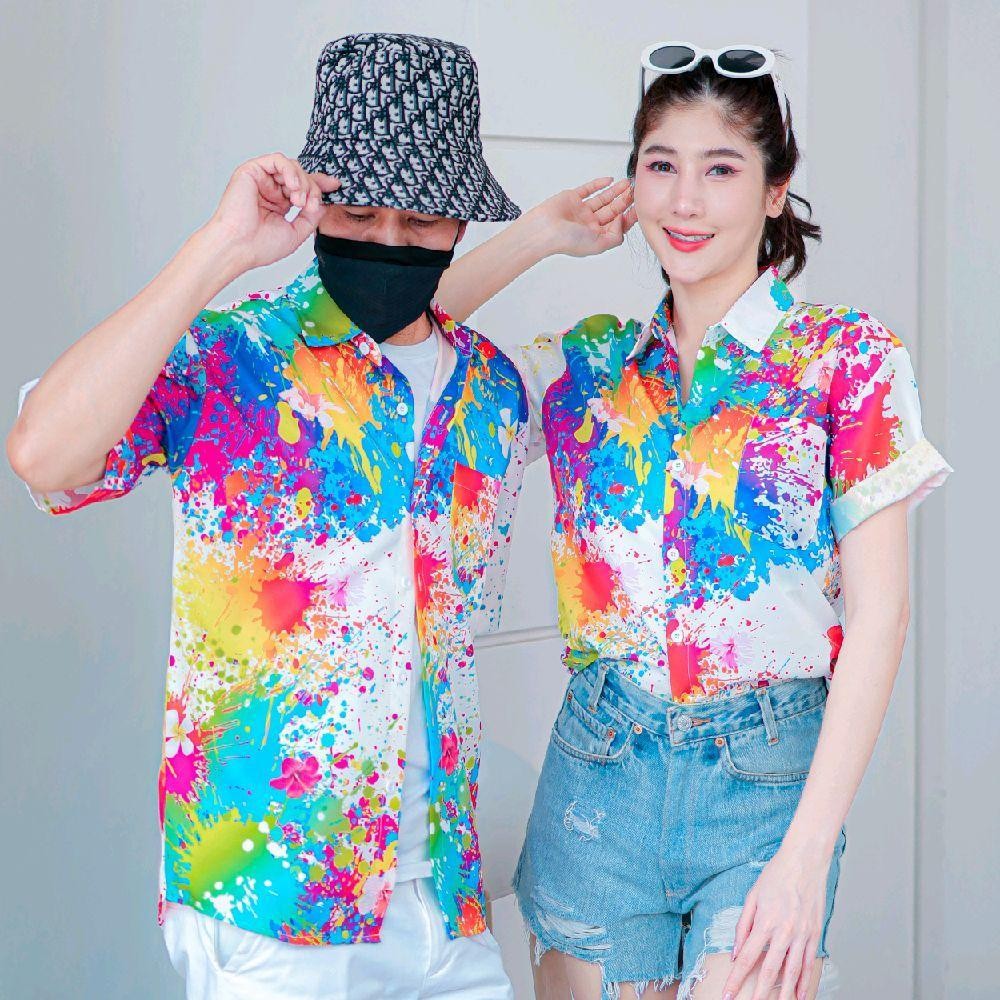 เสื้อฮาวายลายใหม่3127 สาดสีลายดอก ทรงวัยรุ่น หญิงชายใส่ได้ ผ้าโพลีพรีเมี่ยม ไซส์38-56นิ้ว งานปัายKTIERออกแบบเอง **1ตัว**
