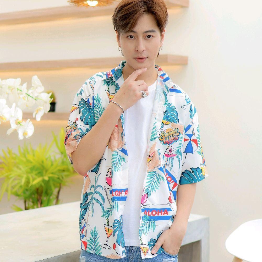 PINK3131 เสื้อฮาวายลายดอก ทรงวัยรุ่น หญิงชายใส่ได้ มีไซส์38-56นิ้ว ผ้าโพลีพรีเมี่ยม งานปัาย ลายคมชัด **1ตัว**
