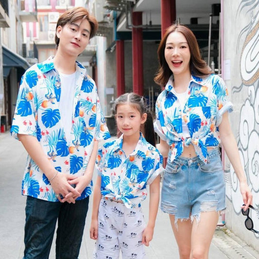 PINK01 เสื้อทีมฮาวายลายใหม่2025 ทรงวัยรุ่น หญิงชายใส่ได้ ผ้าโพลีพรีเมี่ยม ไซส์เด็ก-ผู้ใหญ่ งานปัาย ลายคมชัด  **1ตัว**