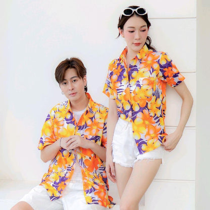 P07เสื้อเชิ้ตลายดอก ผ้าคอตตอน100% สีไม่ตก ผ้าไม่หด มีไซส์หญิงชาย งานป้ายKTIERออกแบบเอง*1ตัว*