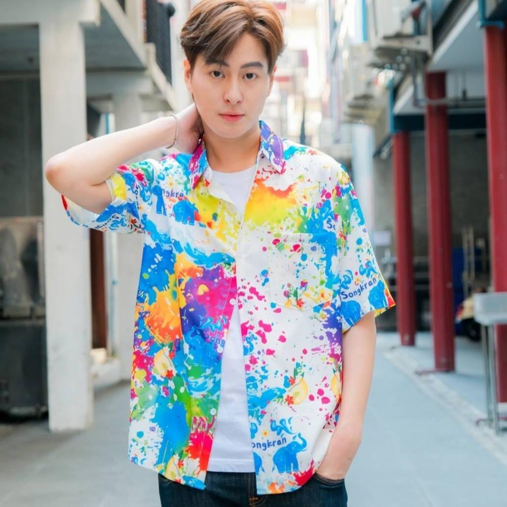 Pink3122เสื้อฮาวายลายใหม่2025 สาดสีSongkran ทรงวัยรุ่น หญิงชายใส่ได้ ผ้าโพลีพรีเมี่ยมไซส์38-56นิ้ว งานปัาย ลายคมชัด*1ตัว