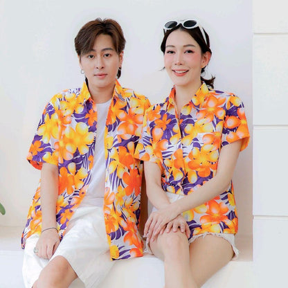 P07เสื้อเชิ้ตลายดอก ผ้าคอตตอน100% สีไม่ตก ผ้าไม่หด มีไซส์หญิงชาย งานป้ายKTIERออกแบบเอง*1ตัว*