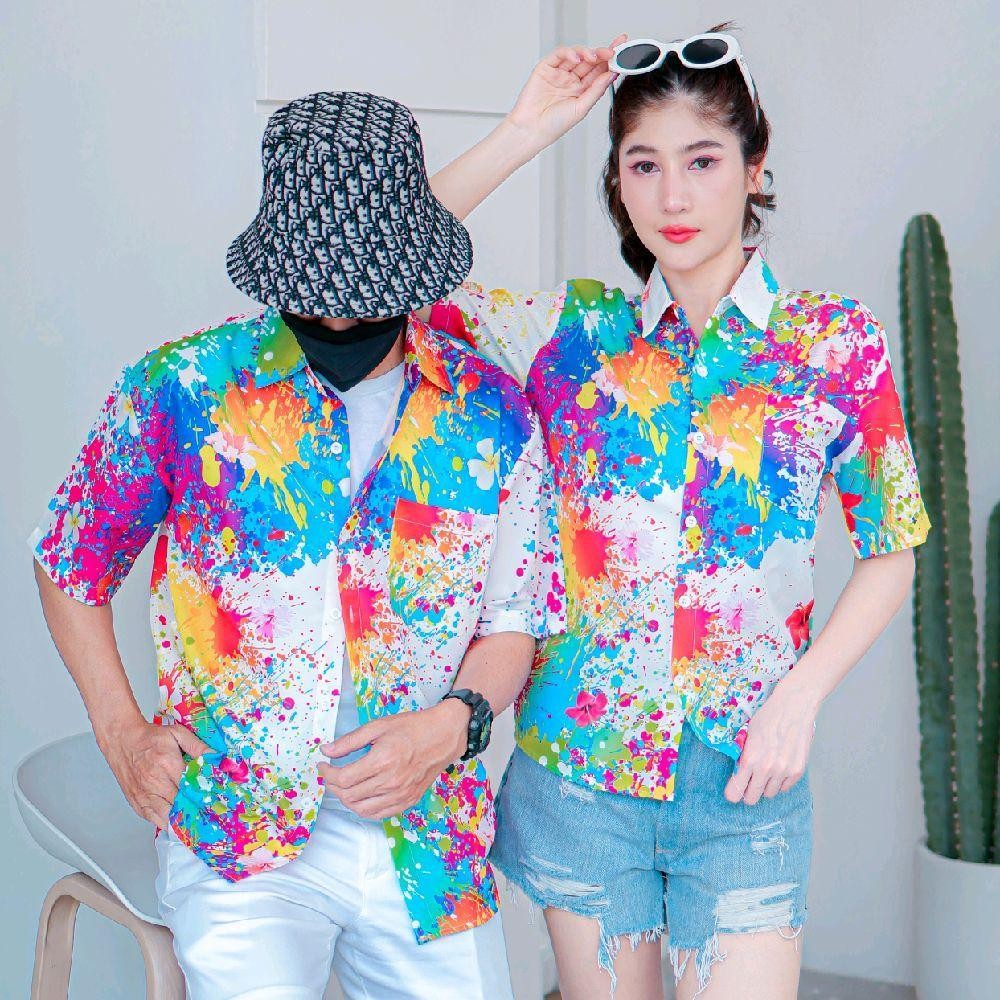 เสื้อฮาวายลายใหม่3127 สาดสีลายดอก ทรงวัยรุ่น หญิงชายใส่ได้ ผ้าโพลีพรีเมี่ยม ไซส์38-56นิ้ว งานปัายKTIERออกแบบเอง **1ตัว**