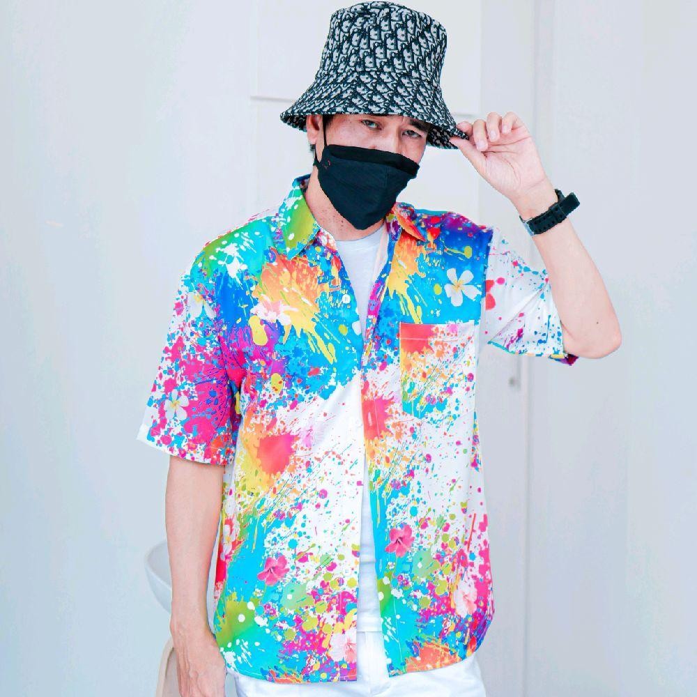 เสื้อฮาวายลายใหม่3127 สาดสีลายดอก ทรงวัยรุ่น หญิงชายใส่ได้ ผ้าโพลีพรีเมี่ยม ไซส์38-56นิ้ว งานปัายKTIERออกแบบเอง **1ตัว**