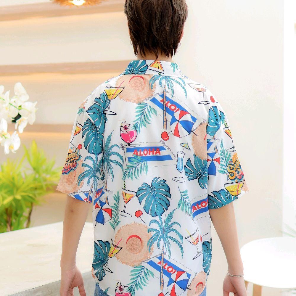 PINK3131 เสื้อฮาวายลายดอก ทรงวัยรุ่น หญิงชายใส่ได้ มีไซส์38-56นิ้ว ผ้าโพลีพรีเมี่ยม งานปัาย ลายคมชัด **1ตัว**
