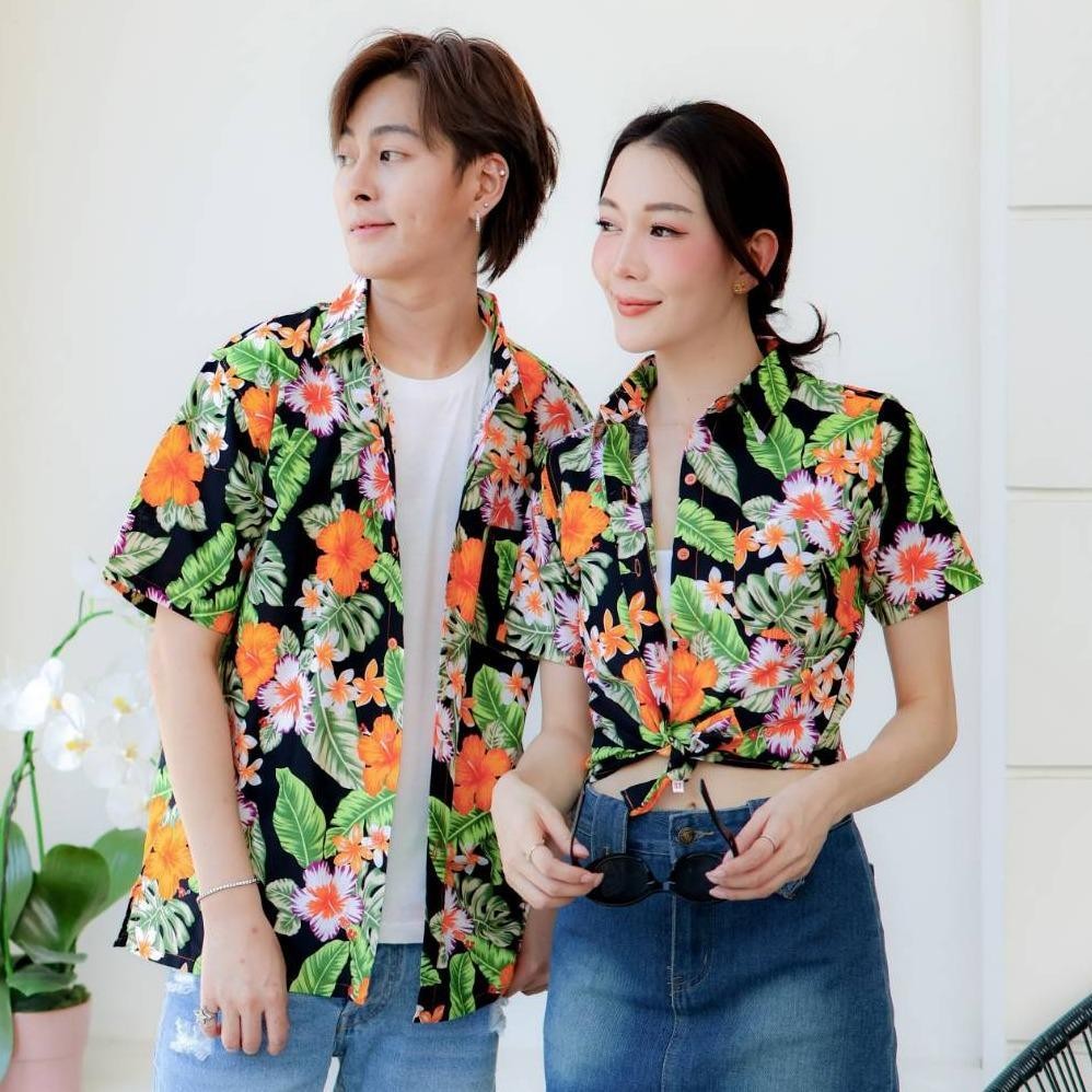Pink09 เสื้อเชิ้ตลายดอก ผ้าคอตตอน100% สีไม่ตก ผ้าไม่หด ลายคมชัด มีไซส์หญิงชาย 34-56นิ้ว งานป้ายKTIERออกแบบเอง*1ตัว*