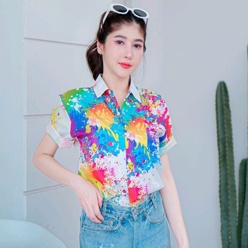 เสื้อฮาวายลายใหม่3127 สาดสีลายดอก ทรงวัยรุ่น หญิงชายใส่ได้ ผ้าโพลีพรีเมี่ยม ไซส์38-56นิ้ว งานปัายKTIERออกแบบเอง **1ตัว**