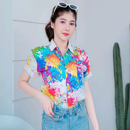 เสื้อฮาวายลายใหม่3127 สาดสีลายดอก ทรงวัยรุ่น หญิงชายใส่ได้ ผ้าโพลีพรีเมี่ยม ไซส์38-56นิ้ว งานปัายKTIERออกแบบเอง **1ตัว**
