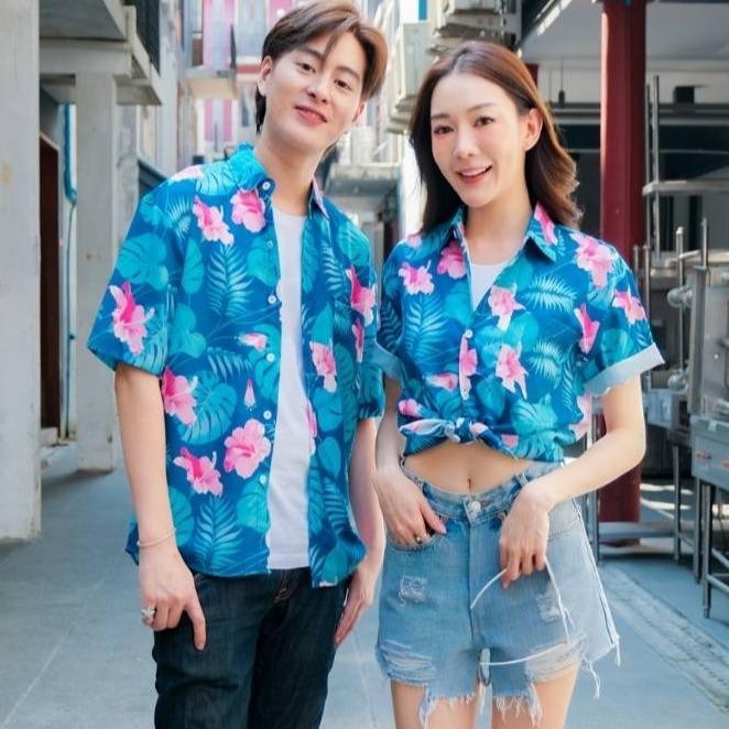 PINK3129 เสื้อฮาวายลายใหม่2025  ทรงวัยรุ่น หญิงชายใส่ได้ ผ้าโพลีพรีเมี่ยม ไซส์38-56นิ้ว งานปัาย ลายคมชัด  **1ตัว**