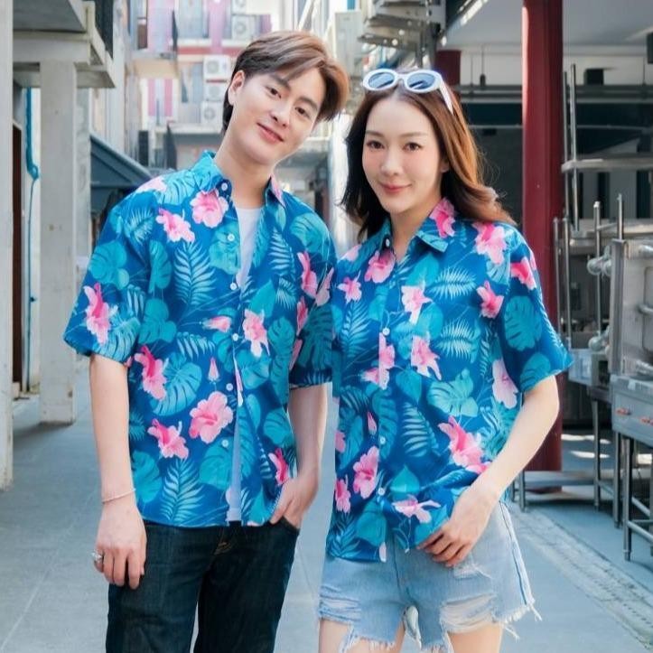 PINK3129 เสื้อฮาวายลายใหม่2025  ทรงวัยรุ่น หญิงชายใส่ได้ ผ้าโพลีพรีเมี่ยม ไซส์38-56นิ้ว งานปัาย ลายคมชัด  **1ตัว**