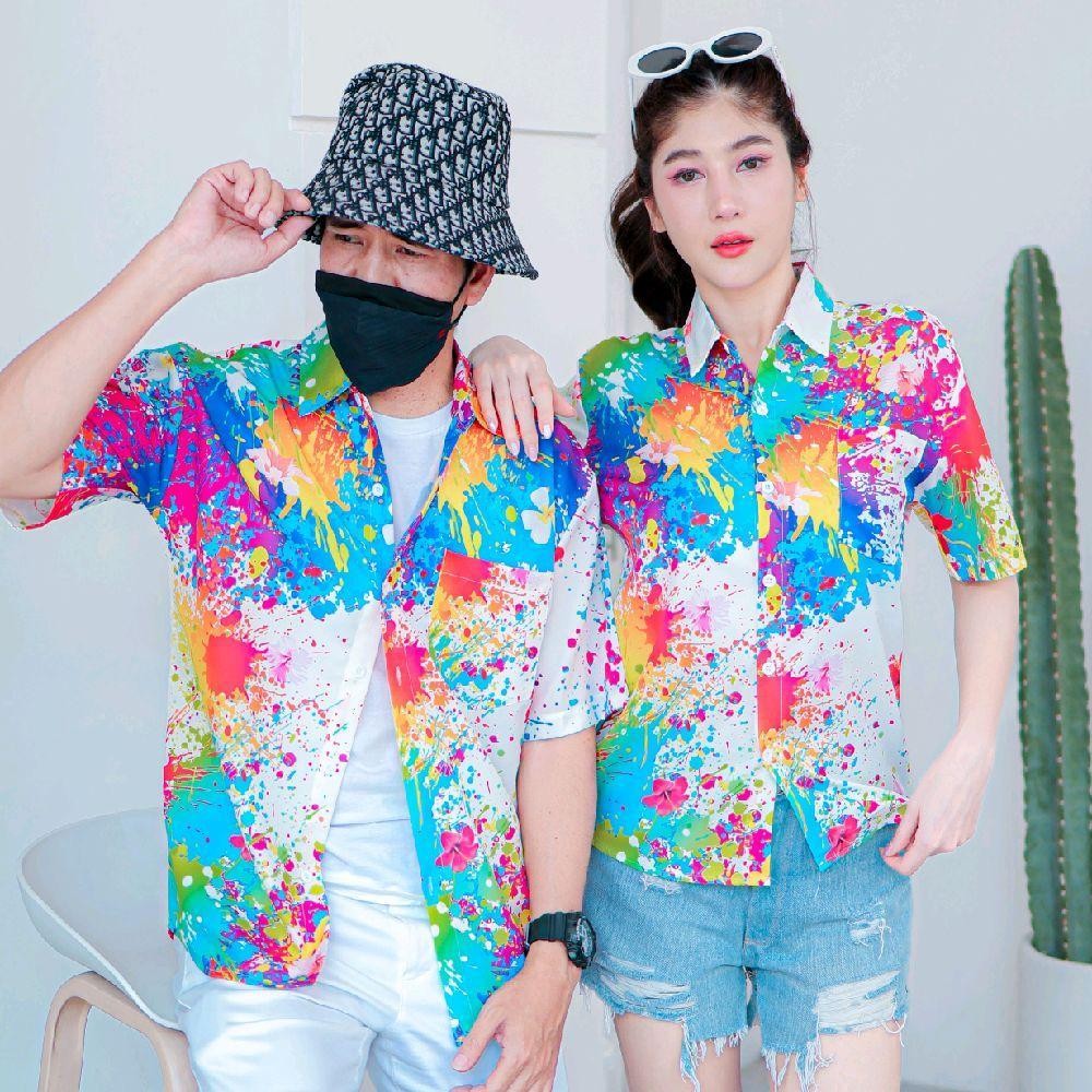 เสื้อฮาวายลายใหม่3127 สาดสีลายดอก ทรงวัยรุ่น หญิงชายใส่ได้ ผ้าโพลีพรีเมี่ยม ไซส์38-56นิ้ว งานปัายKTIERออกแบบเอง **1ตัว**